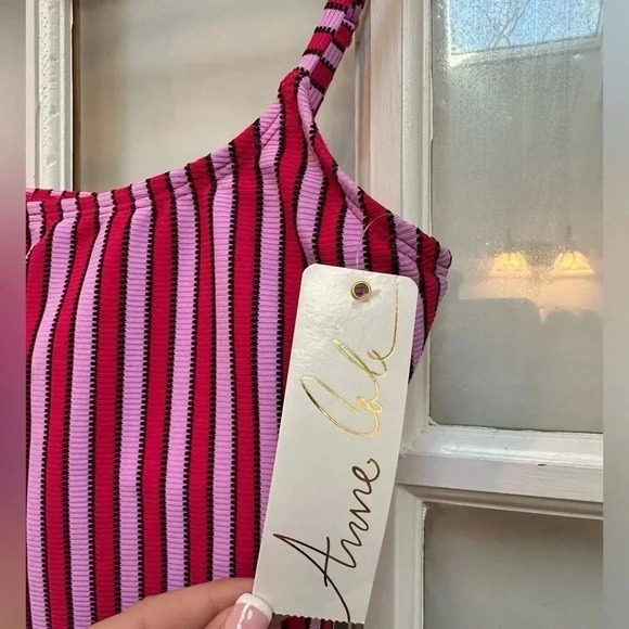 Anne Cole | Dark Pink & Lavender Stripe Tankini Swimsuit Top Size XS NWT Beach - Picture 2 of 10